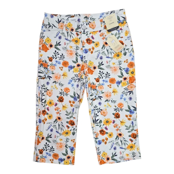 St. John's Bay Pants - NWT Womens St. Johns Bay White Floral Capri Pants 2P Orange Blue Yellow 2 Petite